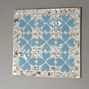 Vintage Mid Century Vibe Blue Hearts Mosaic Tile Trinket Plate Dish